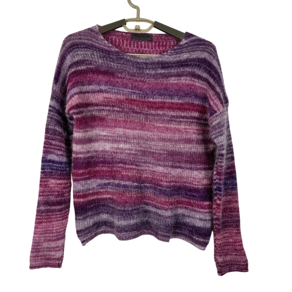Elsamanda Italy Mohair Alpaca Blend Striped Sweater Purple Pink Ombre Small